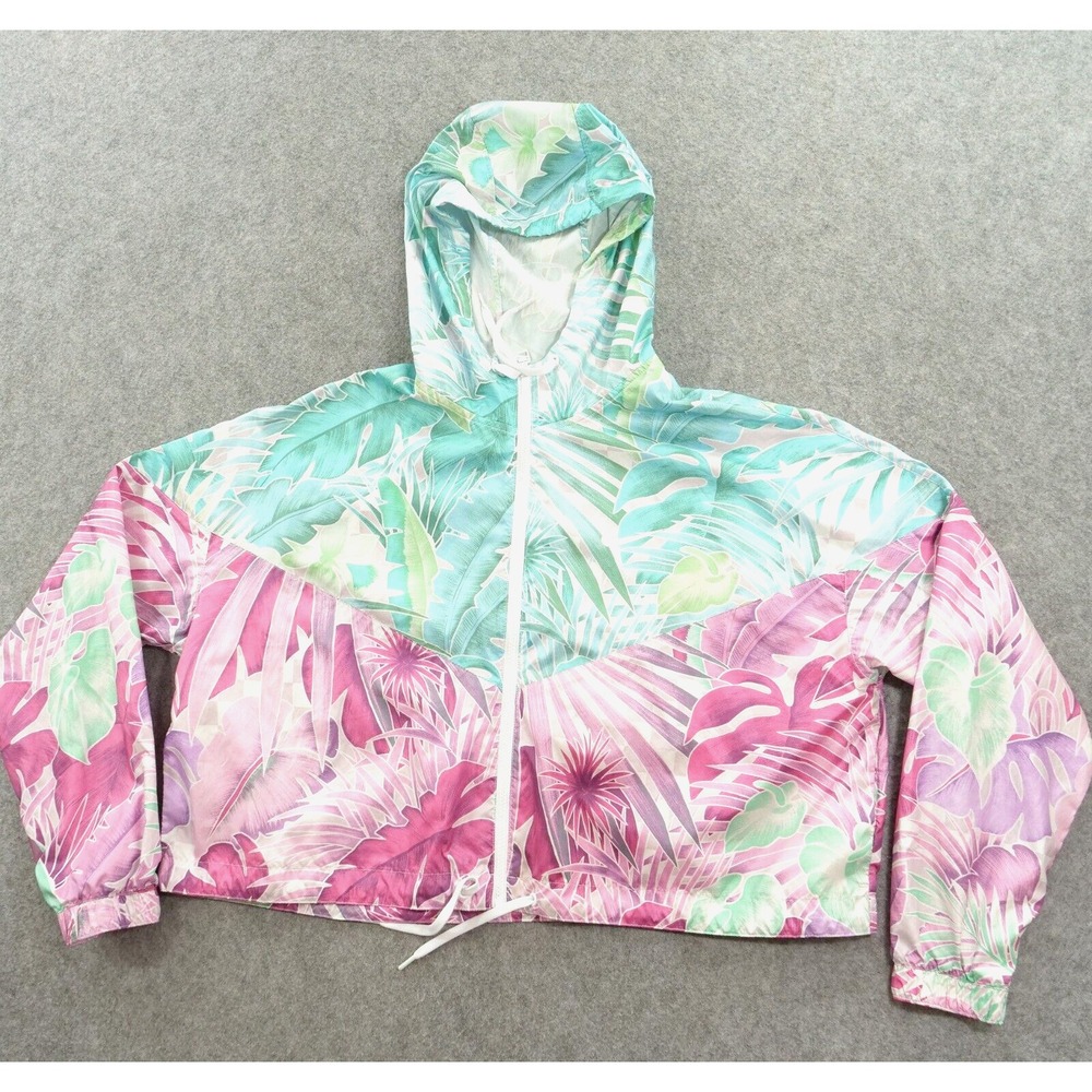 Nike Sportswear Jacket Windbreaker Womens Extra Large Pink Green Floral Cropped